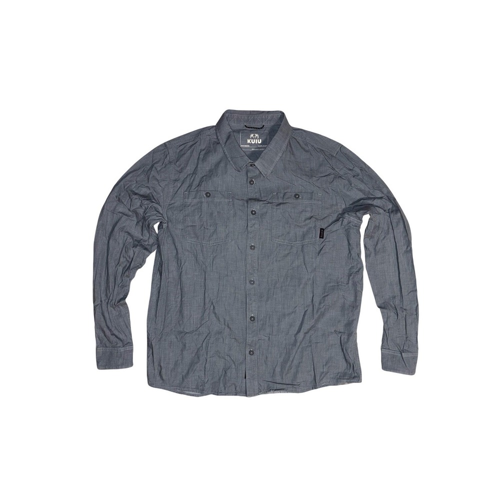 KUIU Button Up Shirt Mens Large Gray Long Sleeve Lyocell Cotton Stretch